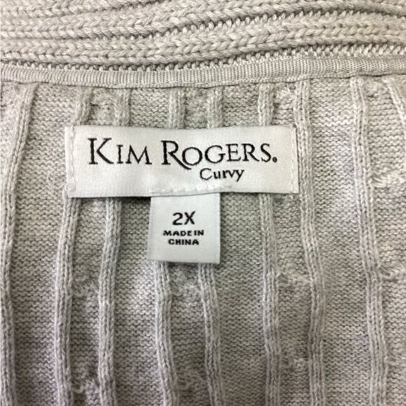 Kim Rogers Curvy Women’s Open Front Cable Knit Cotton Cardigan, Gray, size 2X - Picture 6 of 7
